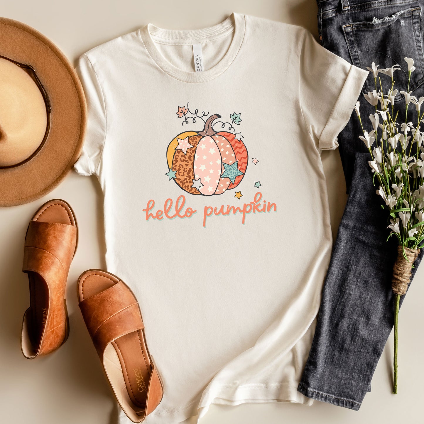 Hello Pumpkin Colorful Stars | Short Sleeve Graphic Tee