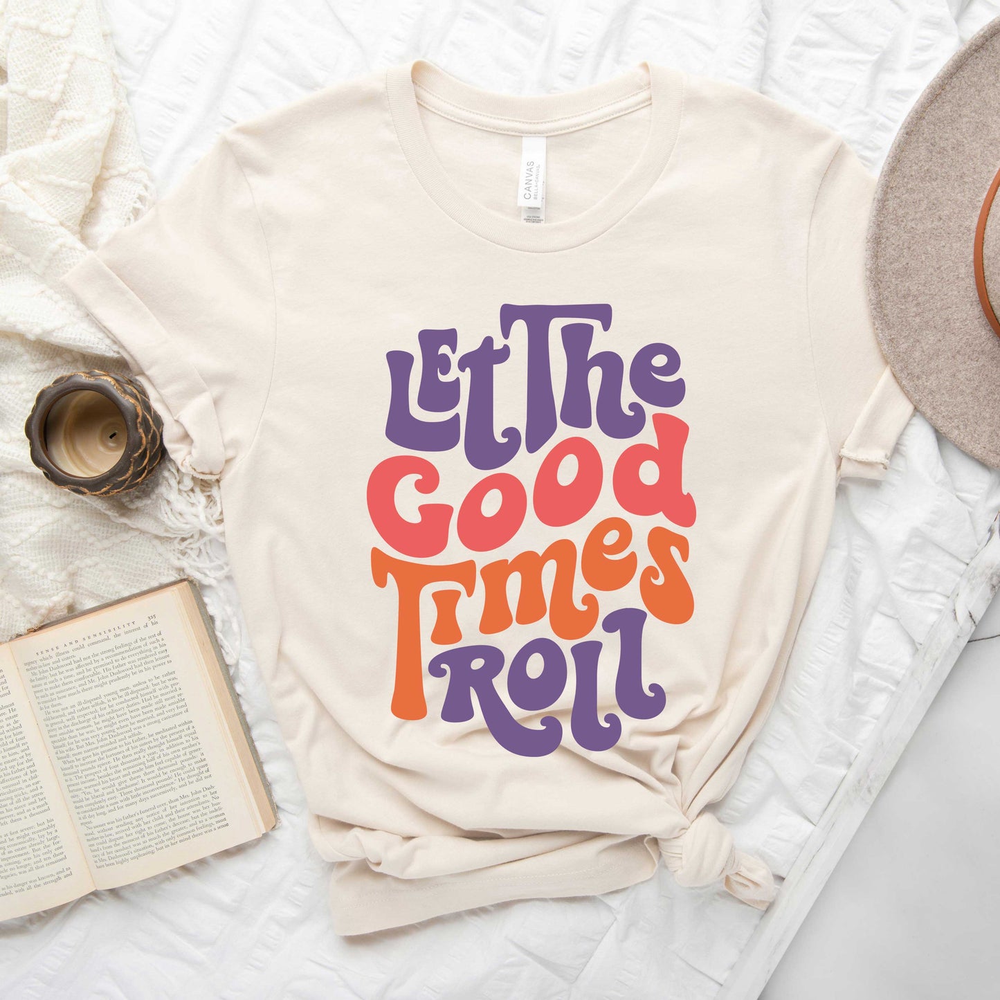 Let The Good Times Roll Colorful Words | Short Sleeve Graphic Tee