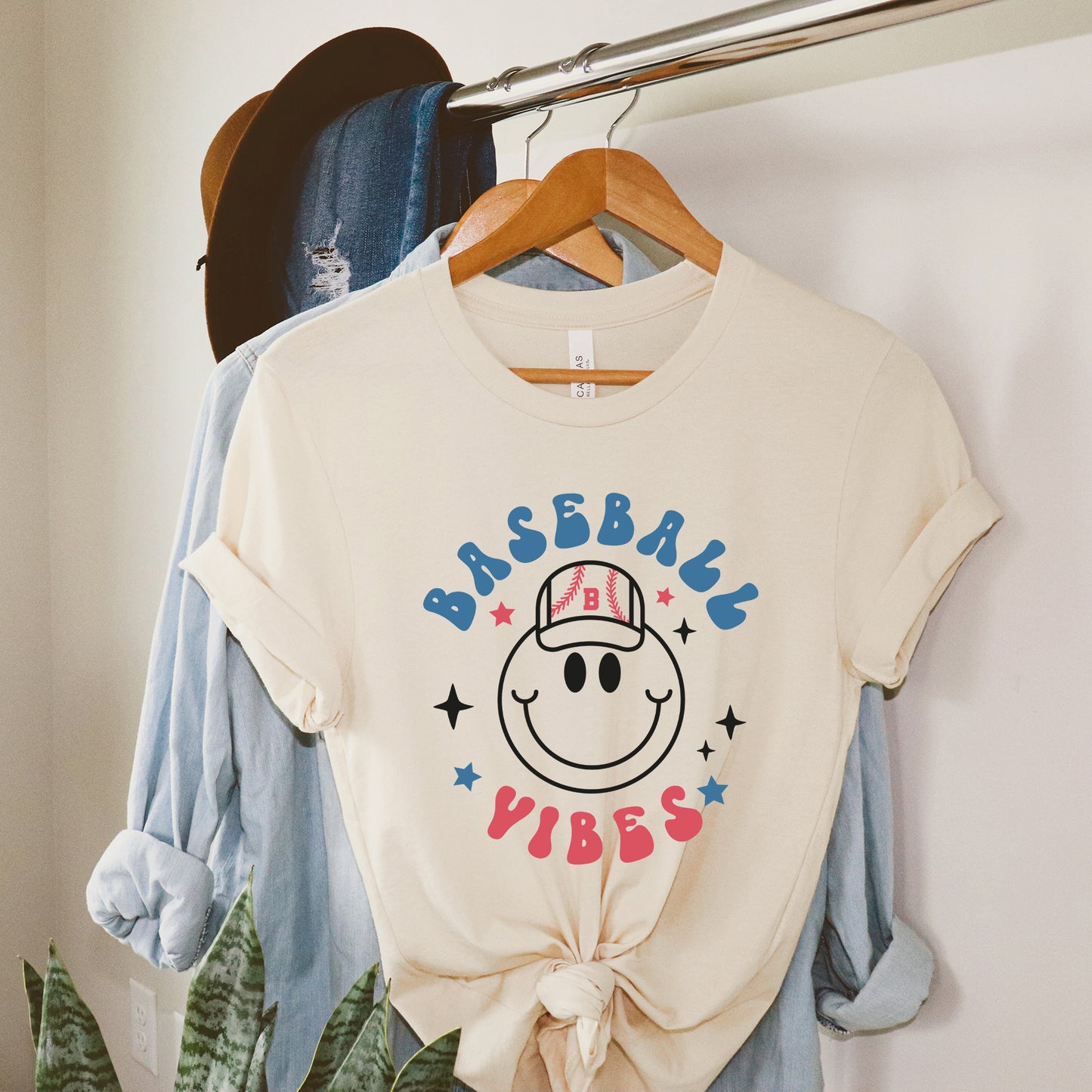 Smiley Face Baseball Vibes | Short Sleeve Graphic Tee