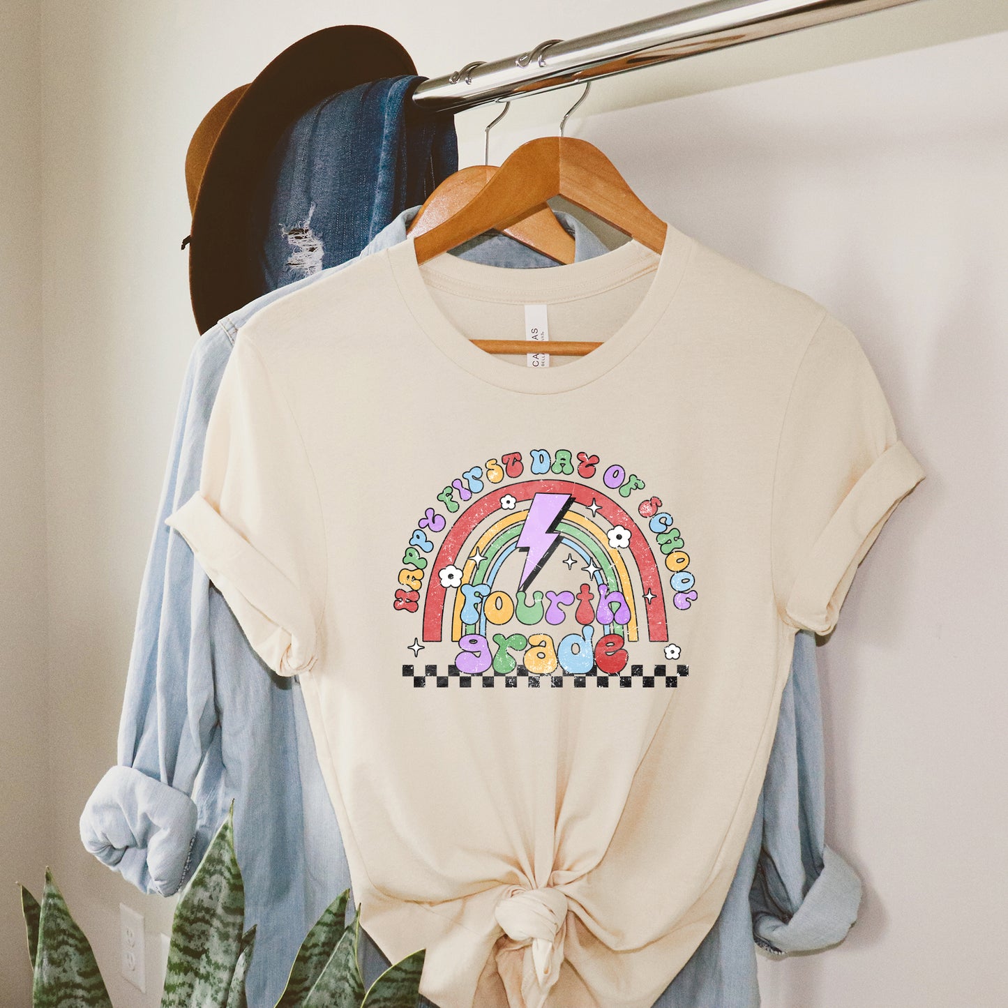 First Day Fourth Grade Rainbow | Short Sleeve Graphic Tee