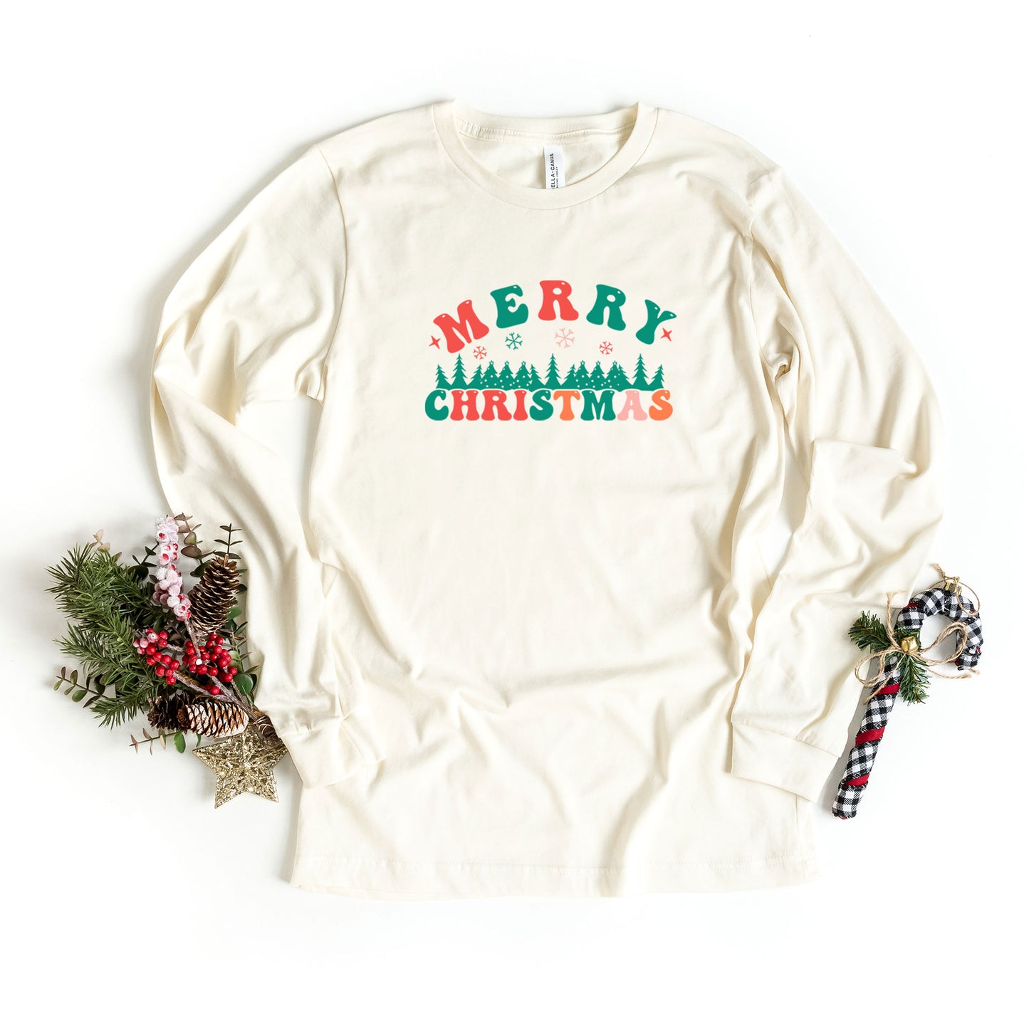 Merry Christmas Trees | Long Sleeve Graphic Tee