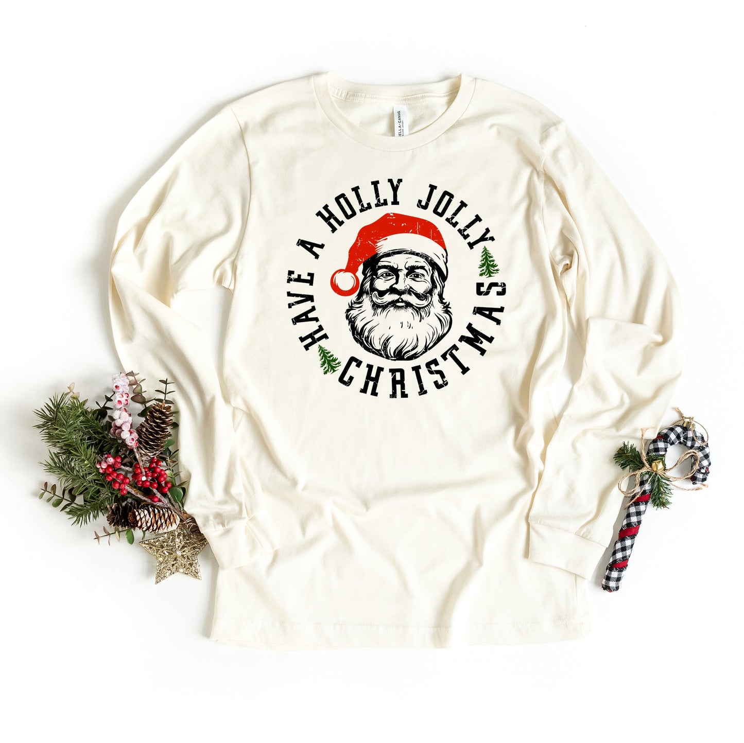 Holly Jolly Santa | Long Sleeve Crew Neck