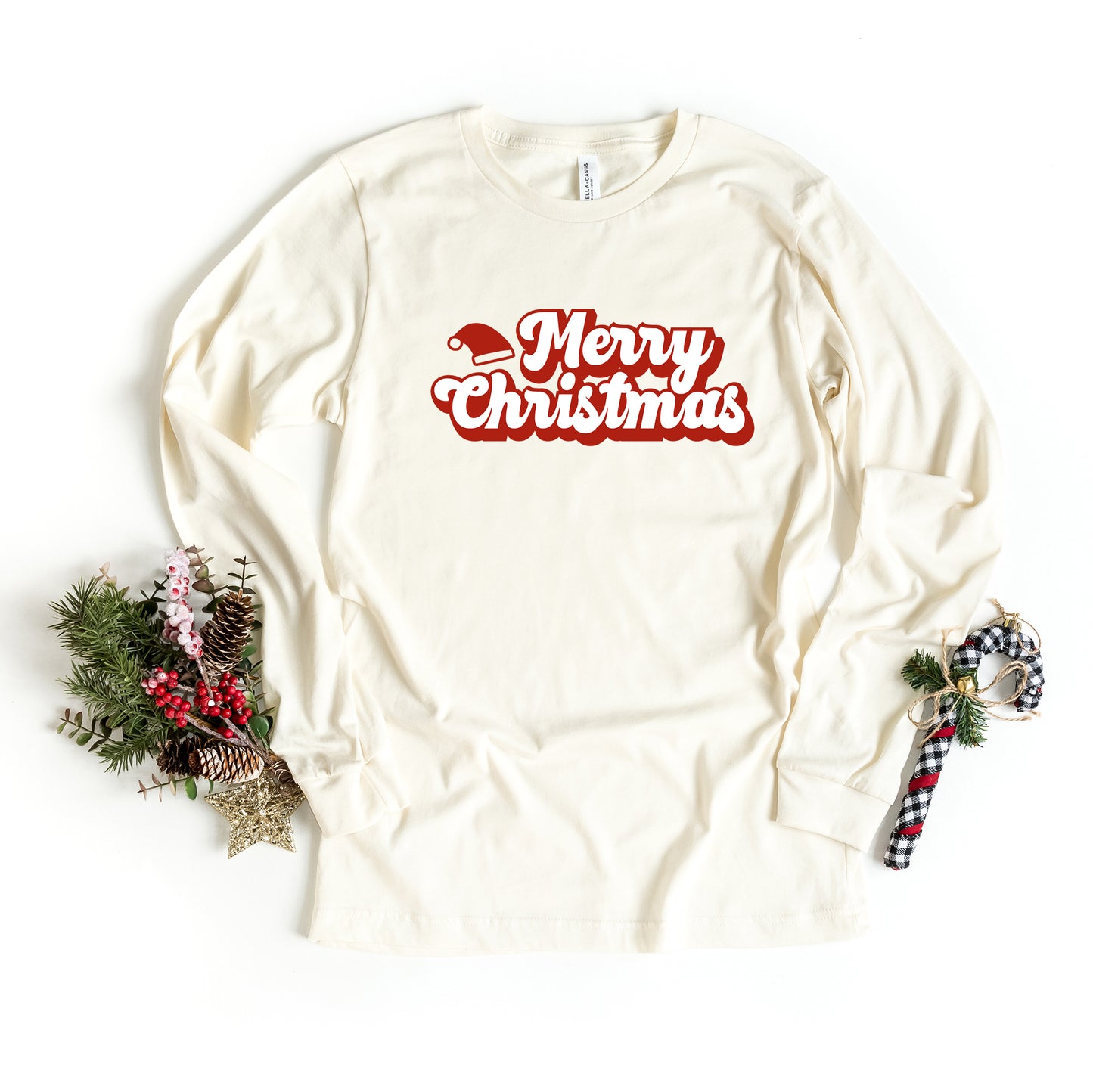 Merry Christmas Hat | Long Sleeve Graphic Tee