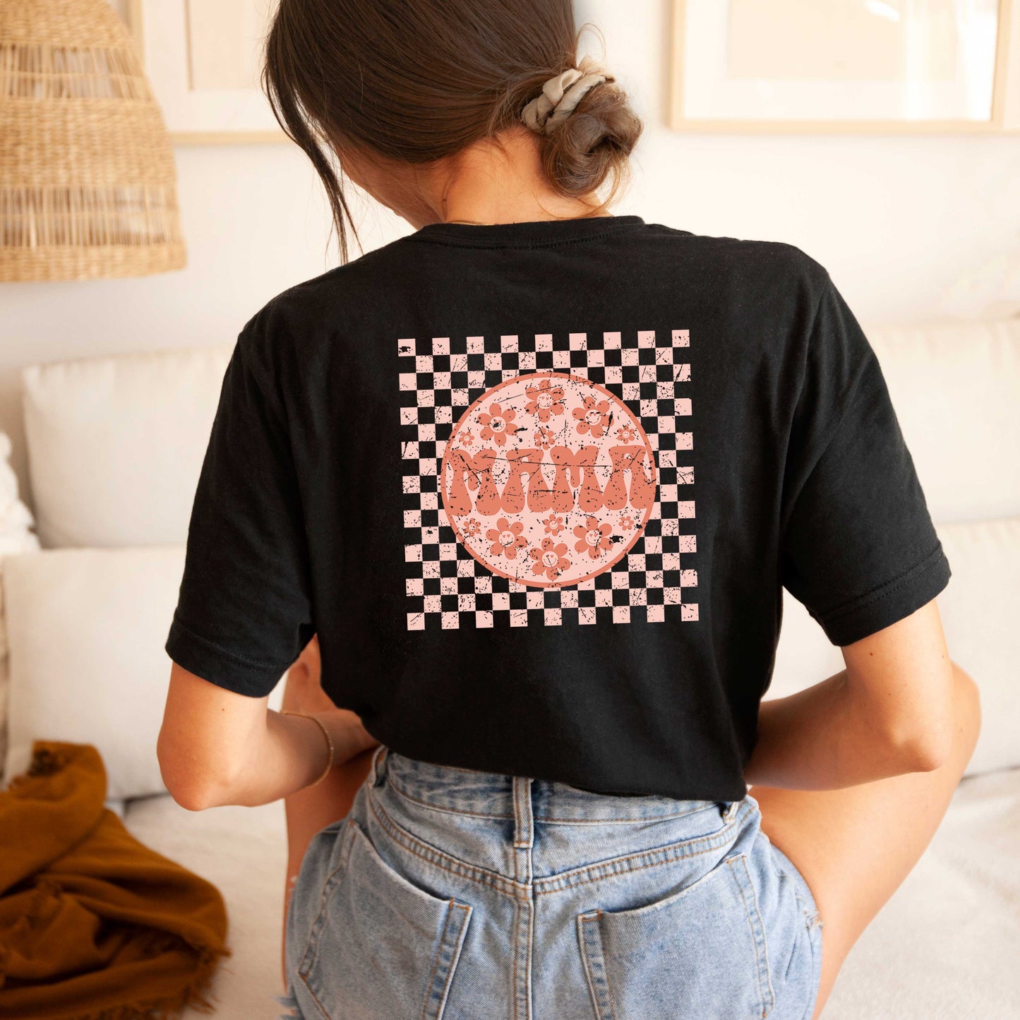 Checkered Mama Flowers | Front & Back Short Sleeve Graphic Tee