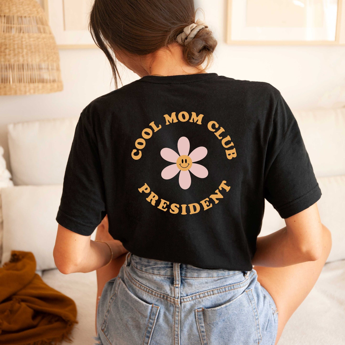 Cool Mom Club President Flowers | Front & Back Short Sleeve Graphic Tee