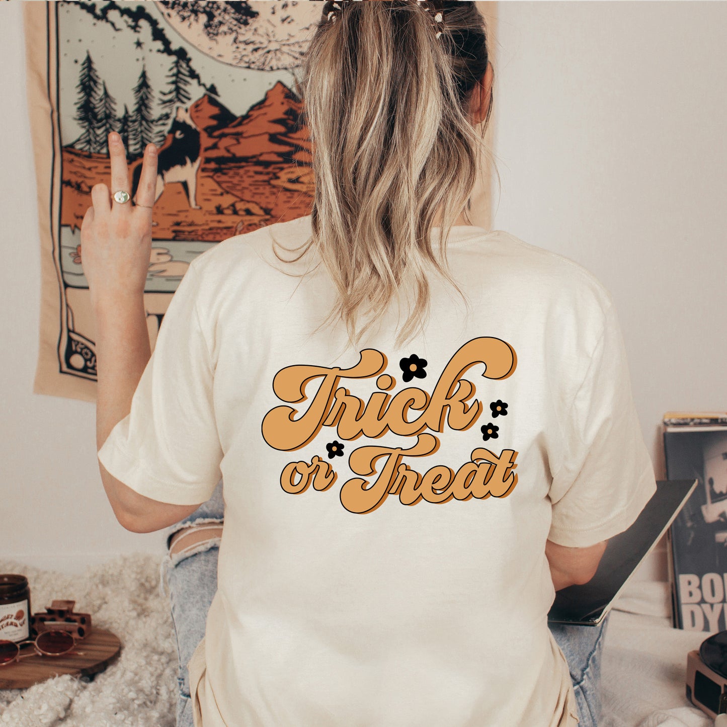 Trick Or Treat Flowers | Front & Back Short Sleeve Graphic Tee