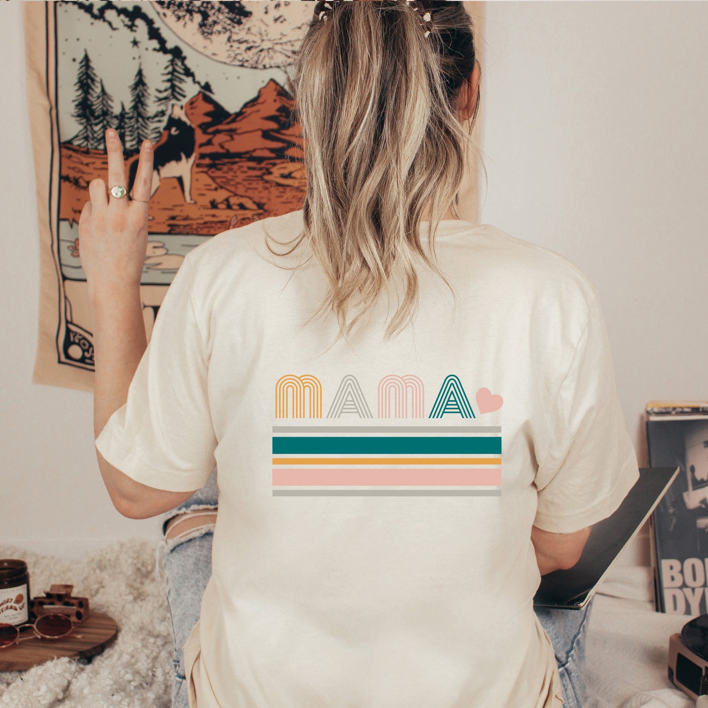 Retro Mama Stripes | Front & Back Short Sleeve Graphic Tee