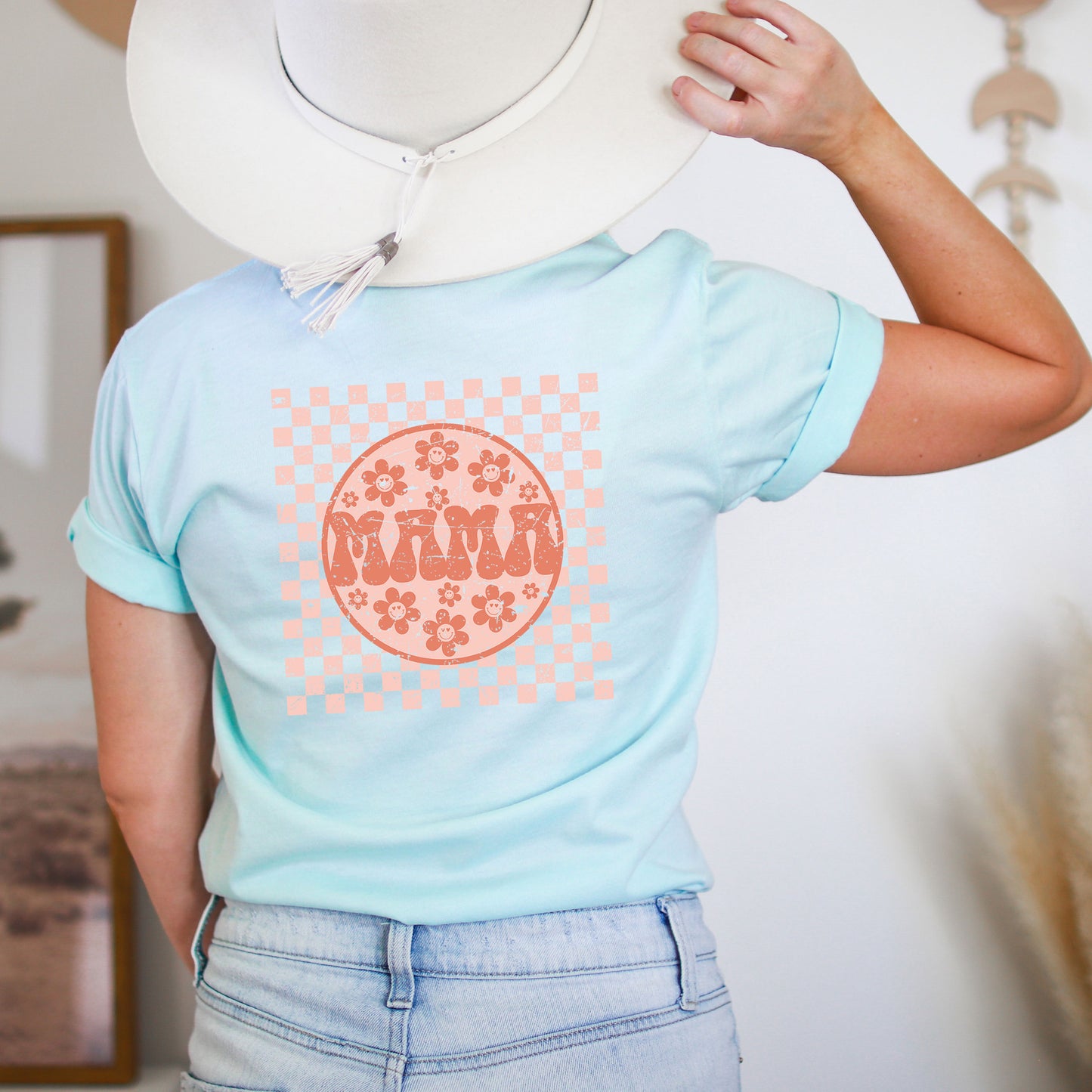 Checkered Mama Flowers | Front & Back Short Sleeve Graphic Tee