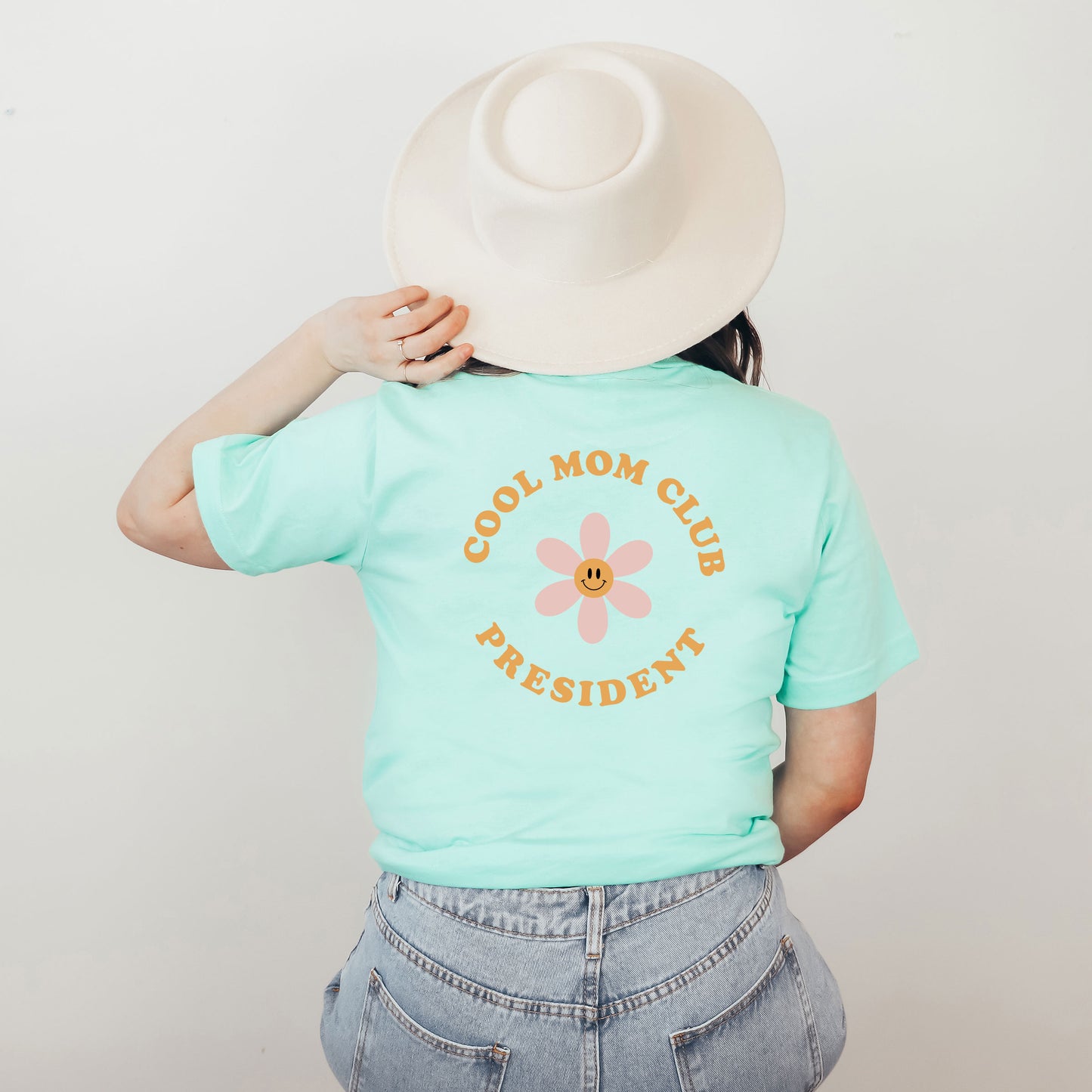 Cool Mom Club President Flowers | Front & Back Short Sleeve Graphic Tee