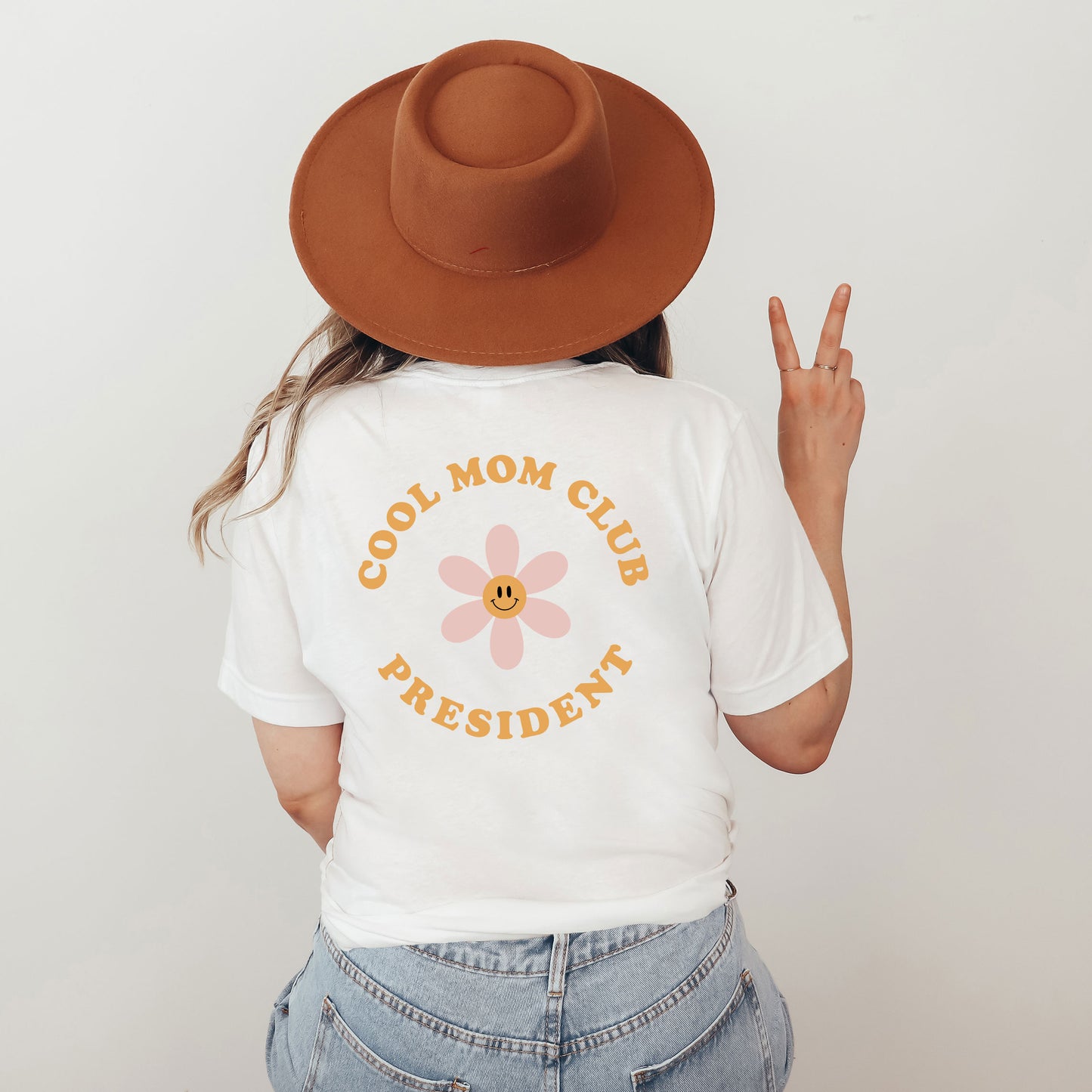 Cool Mom Club President Flowers | Front & Back Short Sleeve Graphic Tee