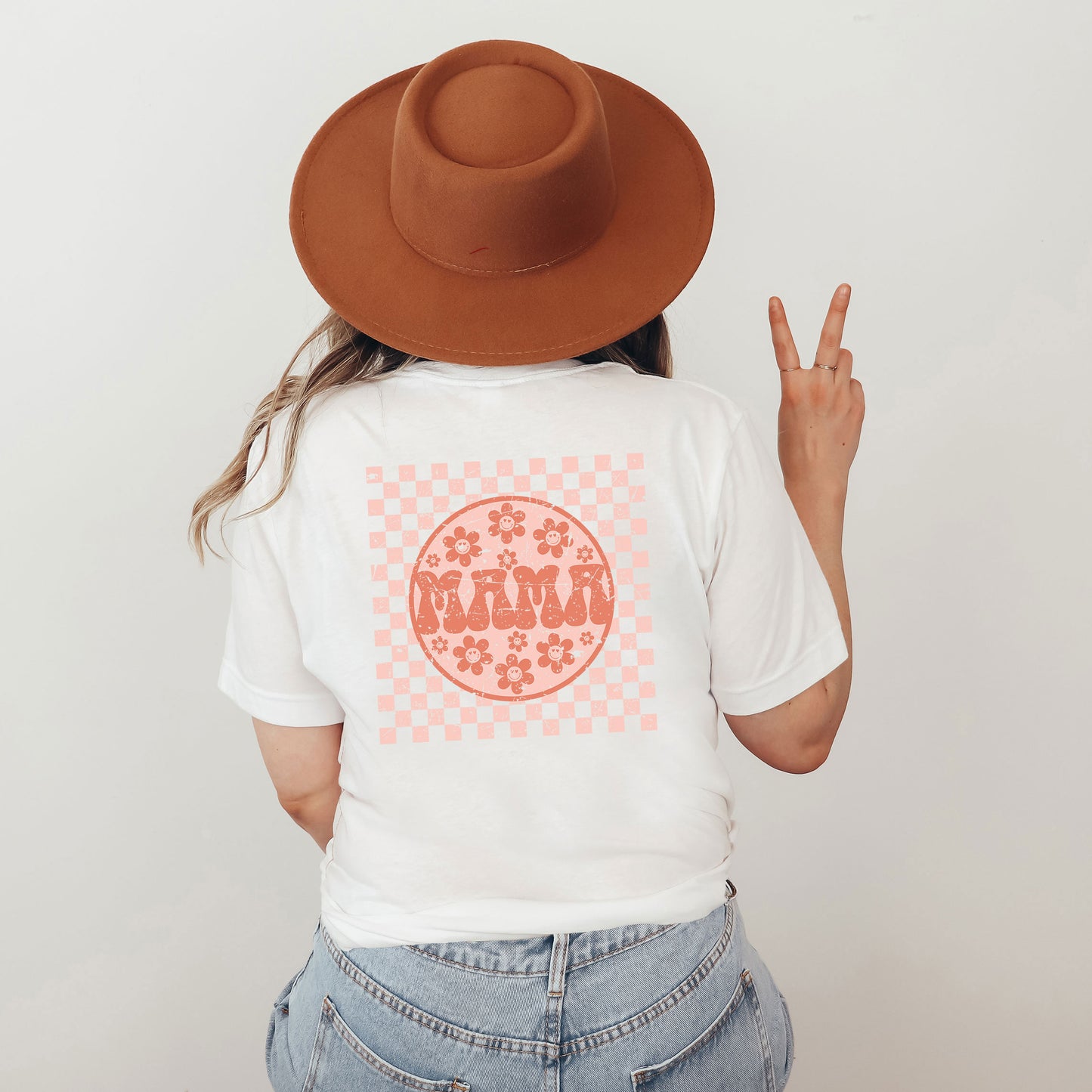 Checkered Mama Flowers | Front & Back Short Sleeve Graphic Tee