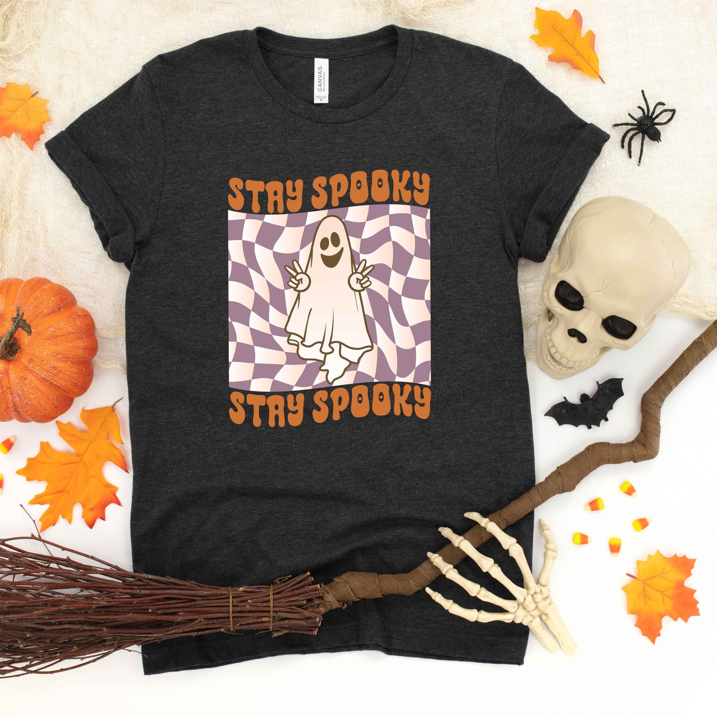 Checkered Stay Spooky Ghost | Short Sleeve Crew Neck