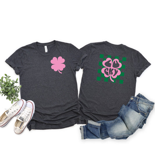 Lucky Clover Checkered | Front & Back Short Sleeve Graphic Tee