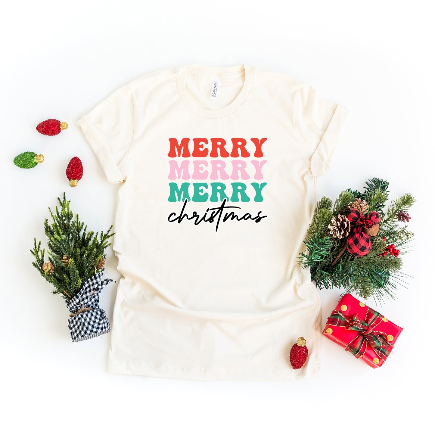 Merry Merry Merry Bold Christmas | Short Sleeve Graphic Tee