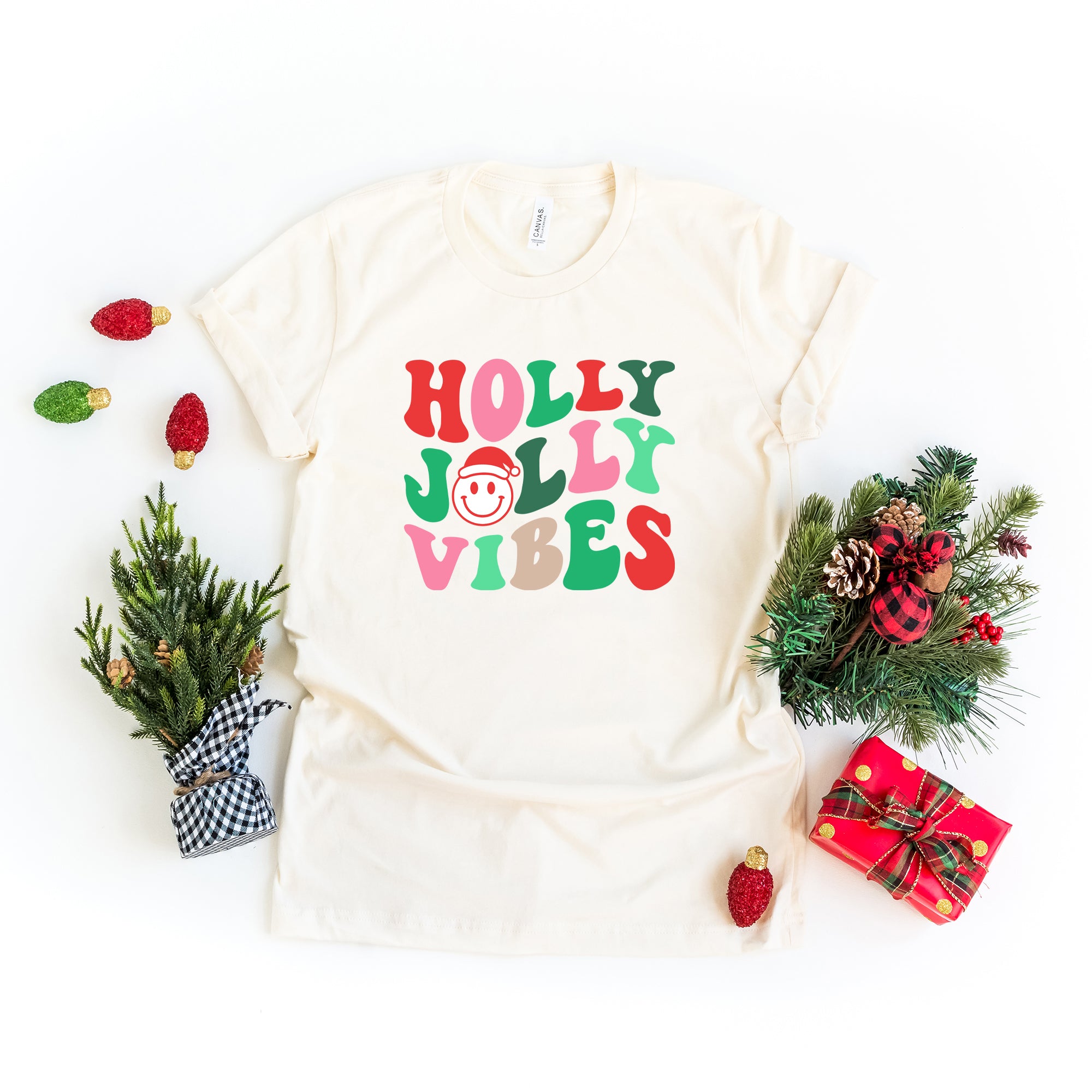 Holly Jolly Vibes Smile | Short Sleeve Graphic Tee