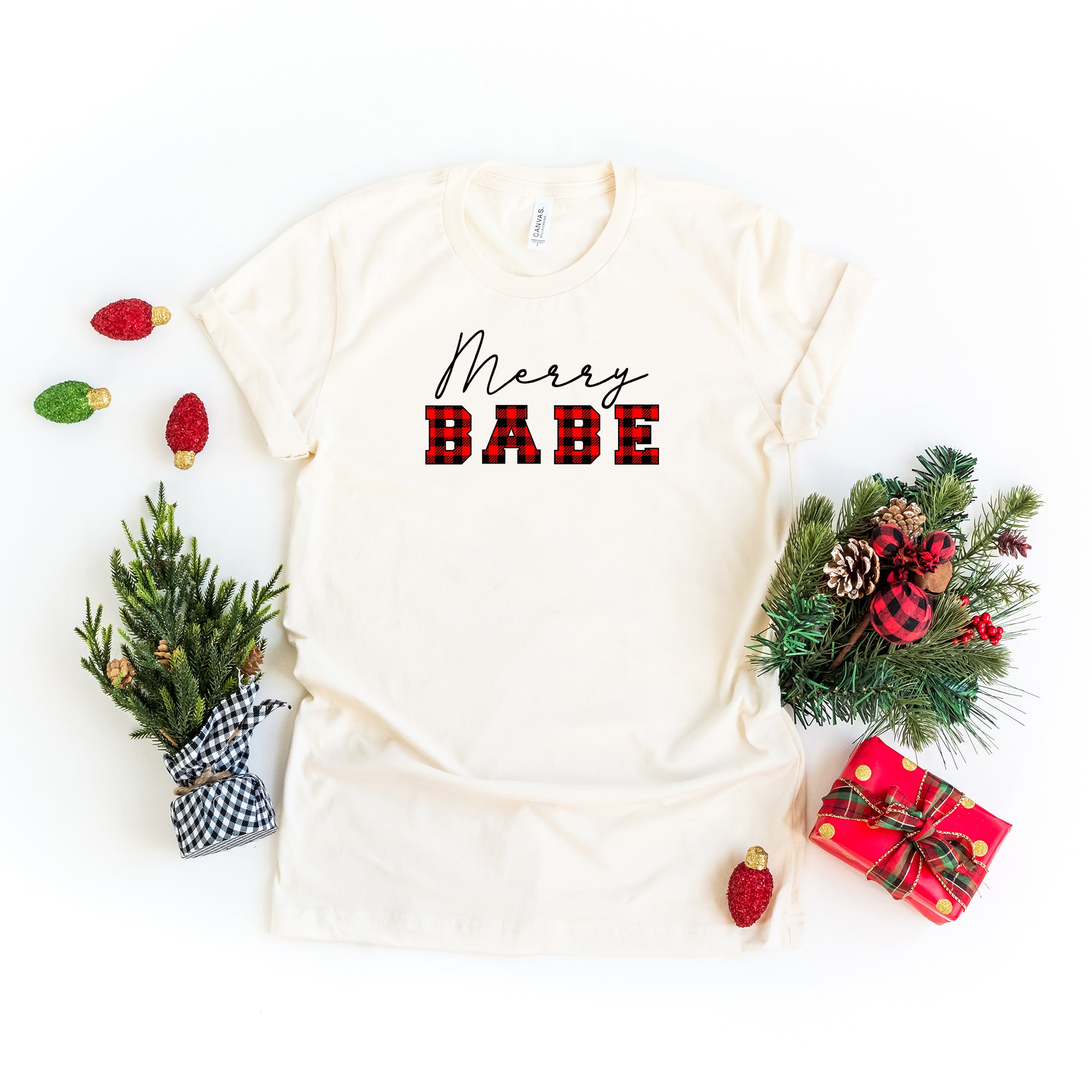 Merry Babe Buffalo Plaid | Short Sleeve Graphic Tee