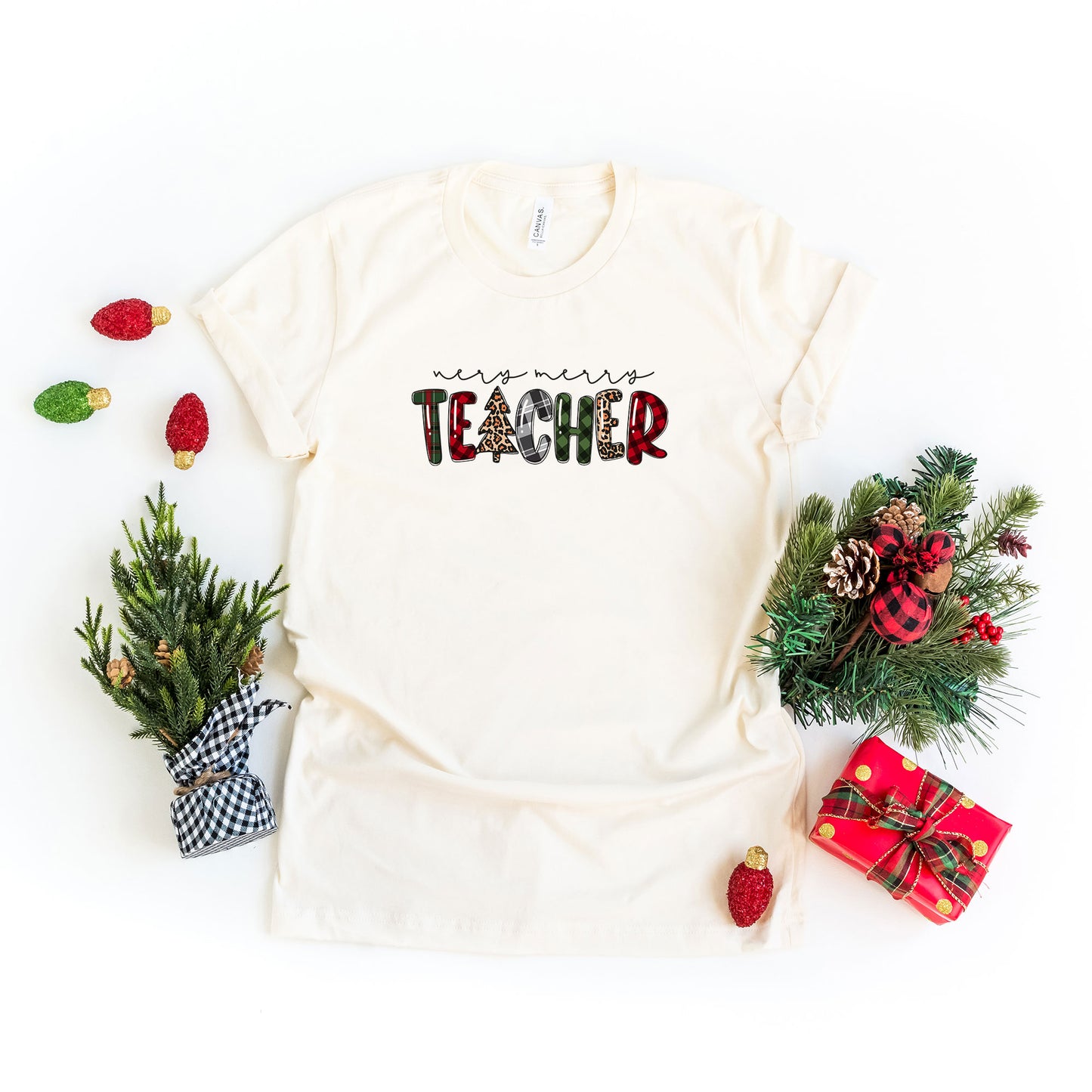 Very Merry Teacher Plaid | Short Sleeve Graphic Tee