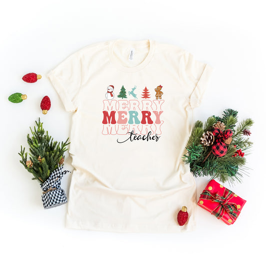 Merry Stacked Teacher | Short Sleeve Graphic Tee