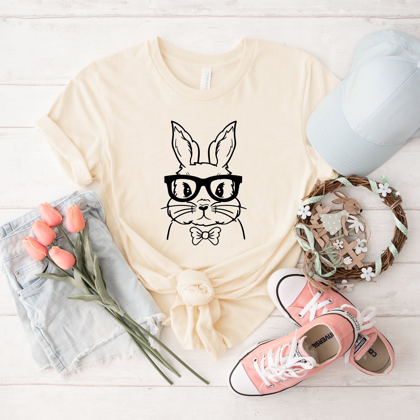 Bunny Face With Bowtie | Short Sleeve Graphic Tee