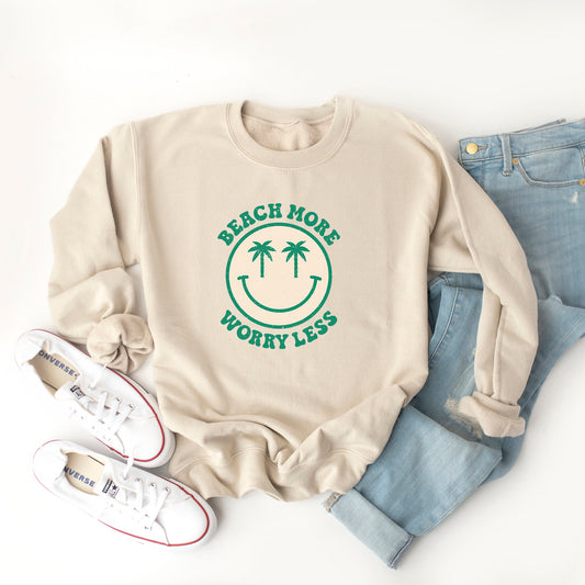 Beach More Worry Less Smiley Face | Sweatshirt