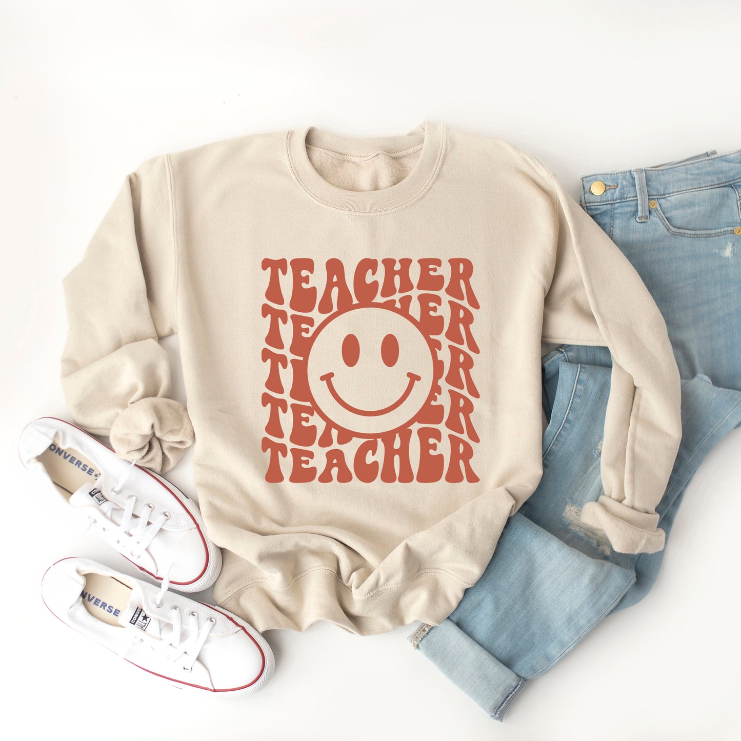 Teacher Smiley Face Wavy | Sweatshirt