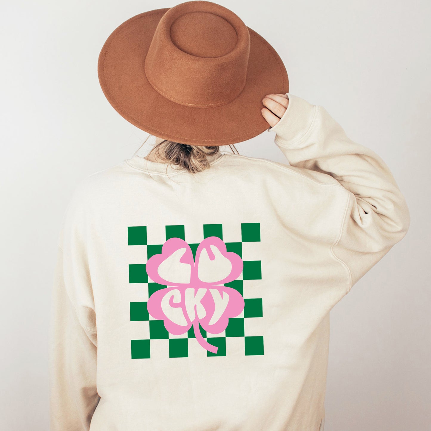 Lucky Clover Checkered | Front and Back Sweatshirt