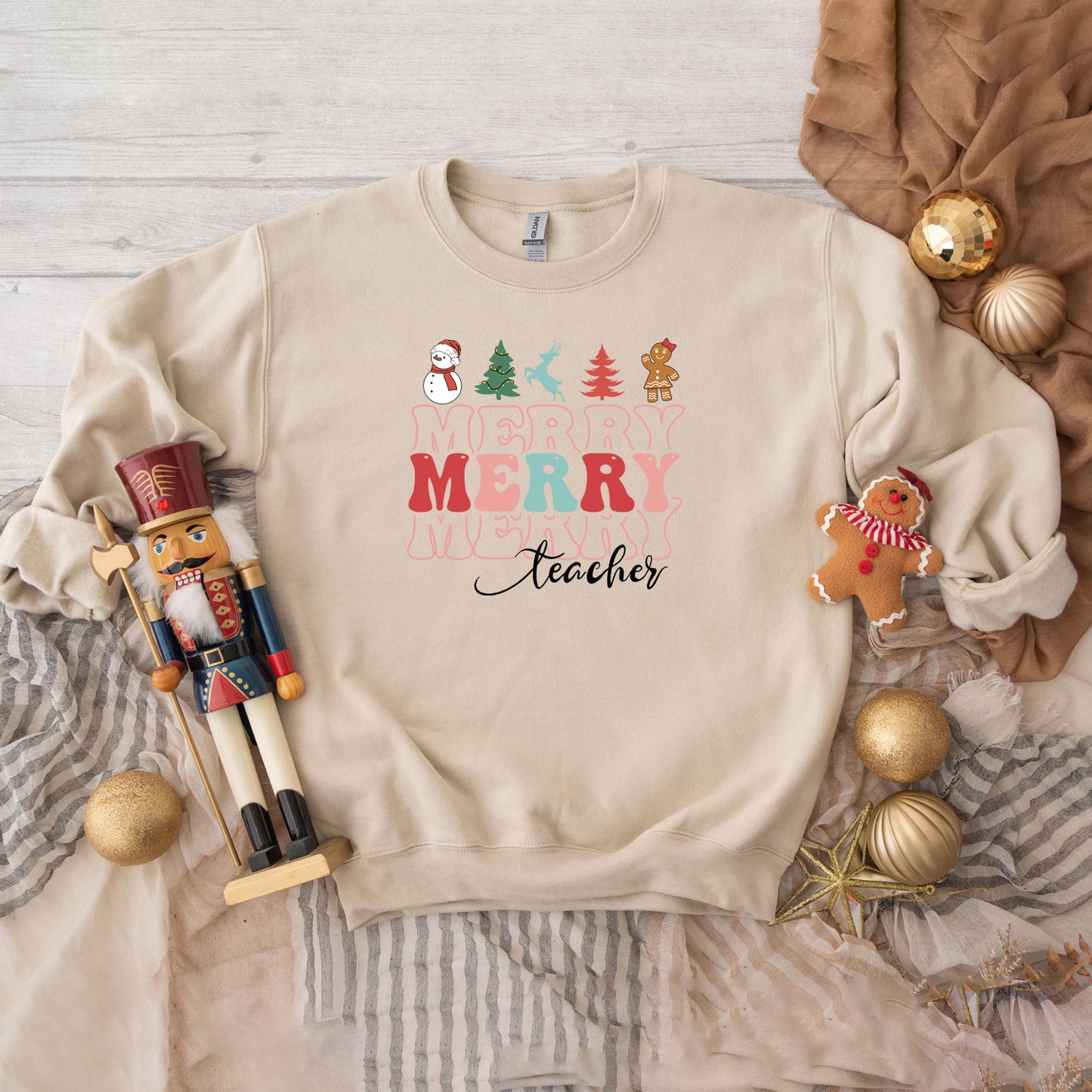 Merry Stacked Teacher | Sweatshirt