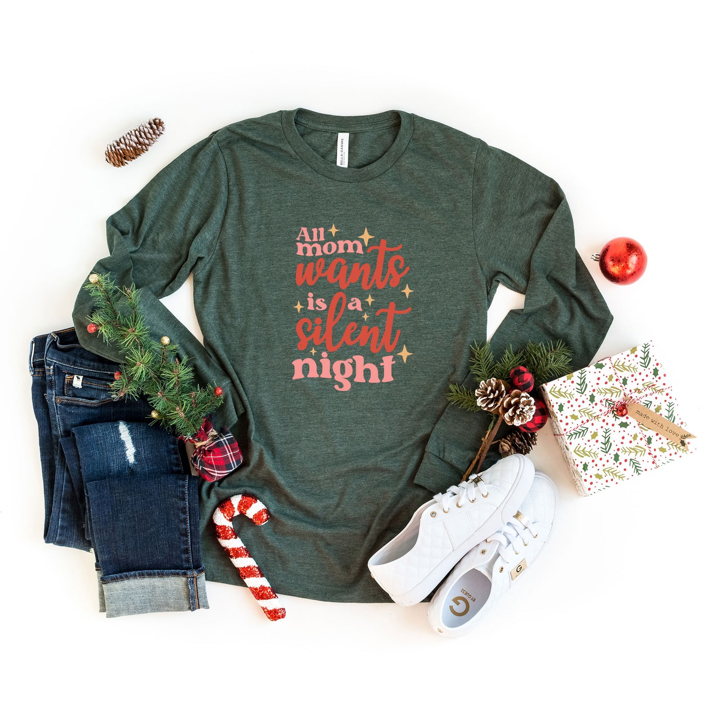 Mom Wants A Silent Night | Long Sleeve Graphic Tee