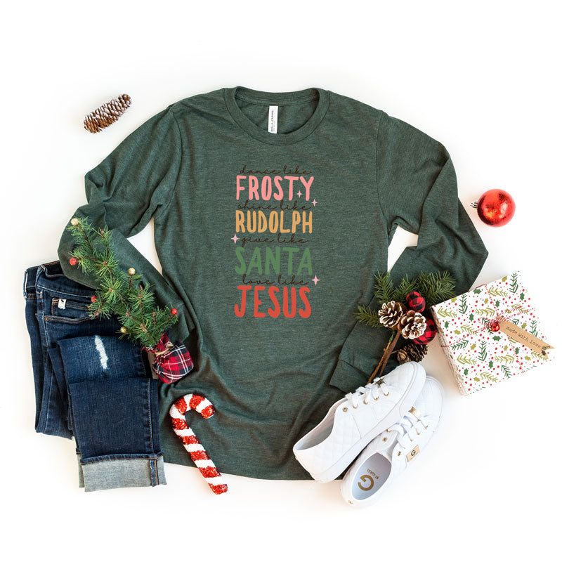 Frosty Rudolph Santa Jesus | Long Sleeve Graphic Tee