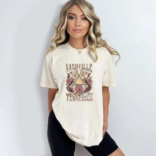 Nashville Retro Flowers | Garment Dyed Short Sleeve Tee