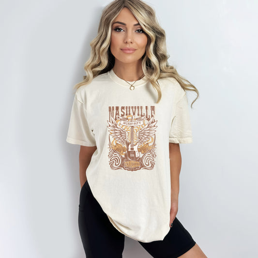 Nashville Guitar Wings | Garment Dyed Short Sleeve Tee