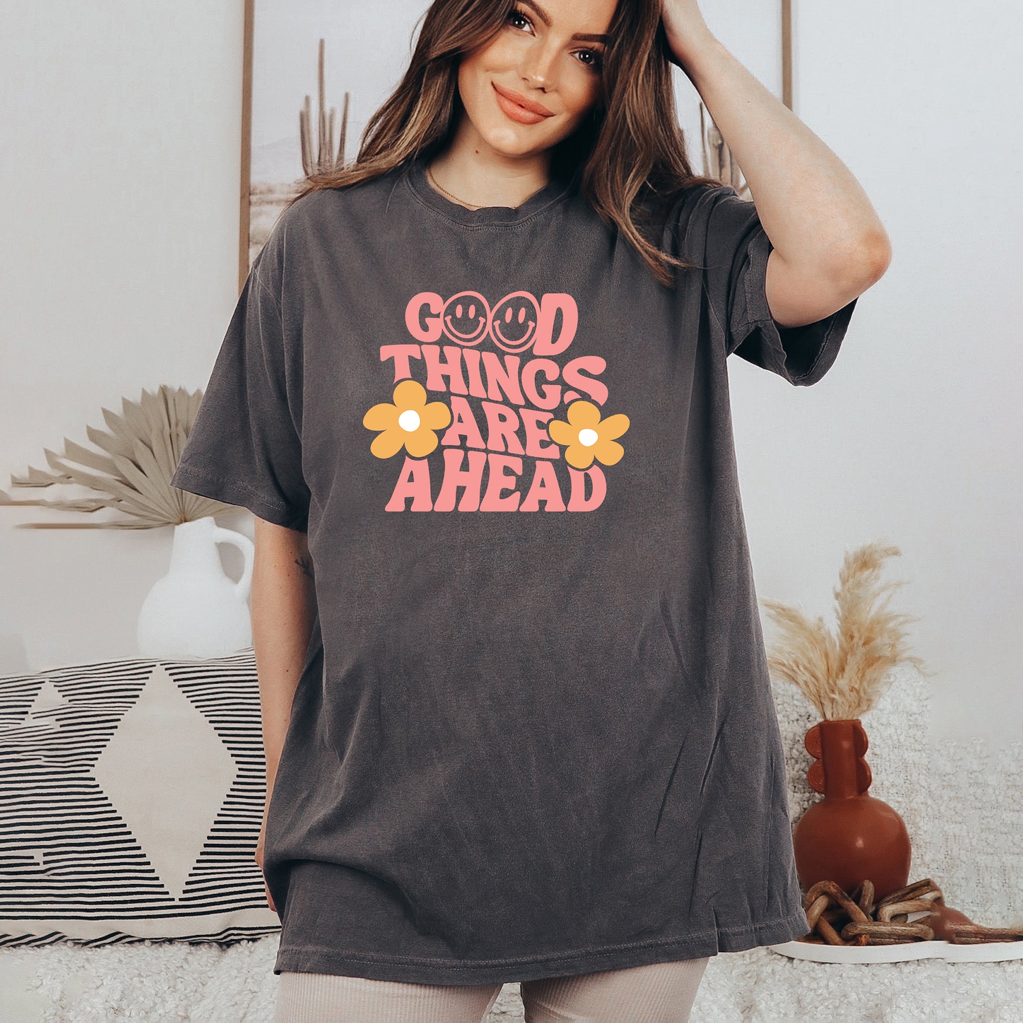 Good Things Are Ahead Flowers | Garment Dyed Short Sleeve Tee