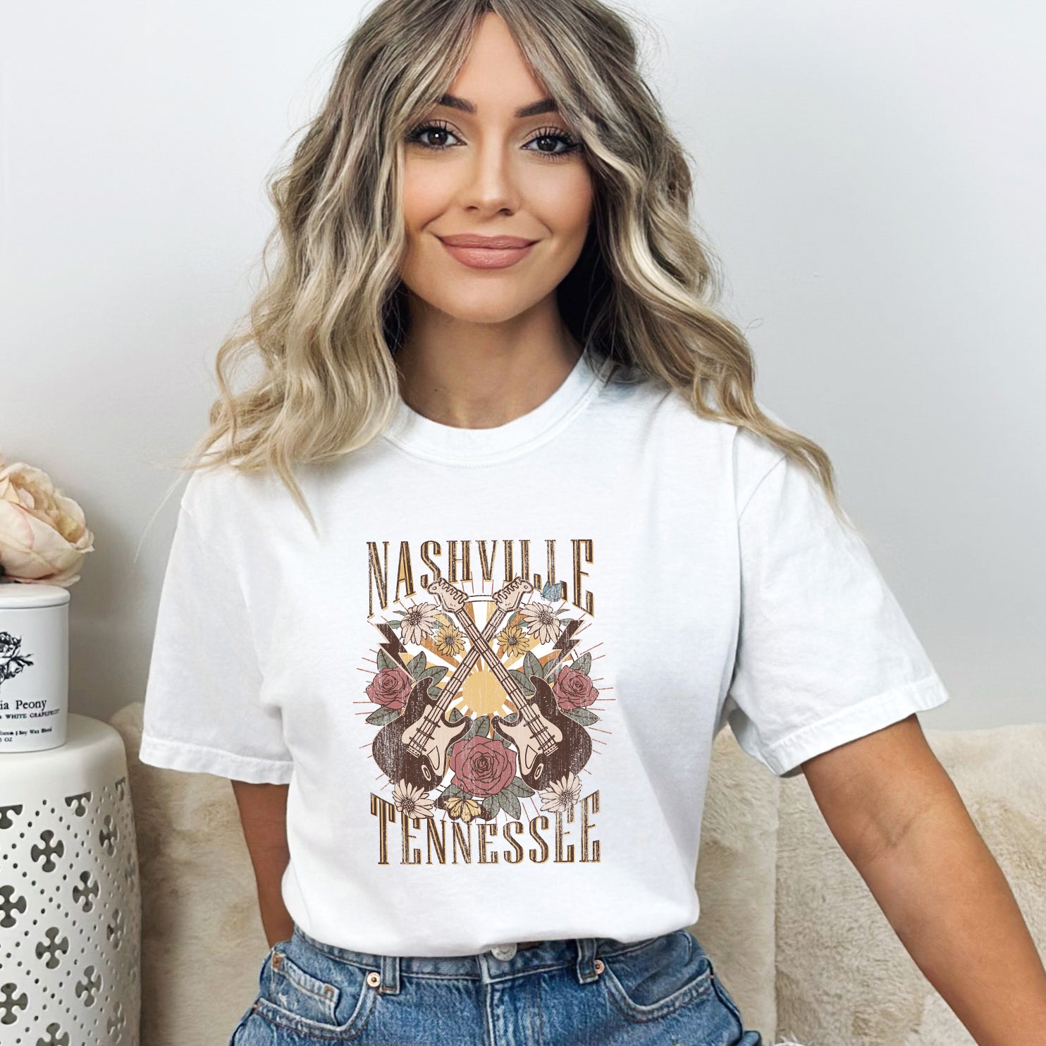 Nashville Retro Flowers | Garment Dyed Short Sleeve Tee