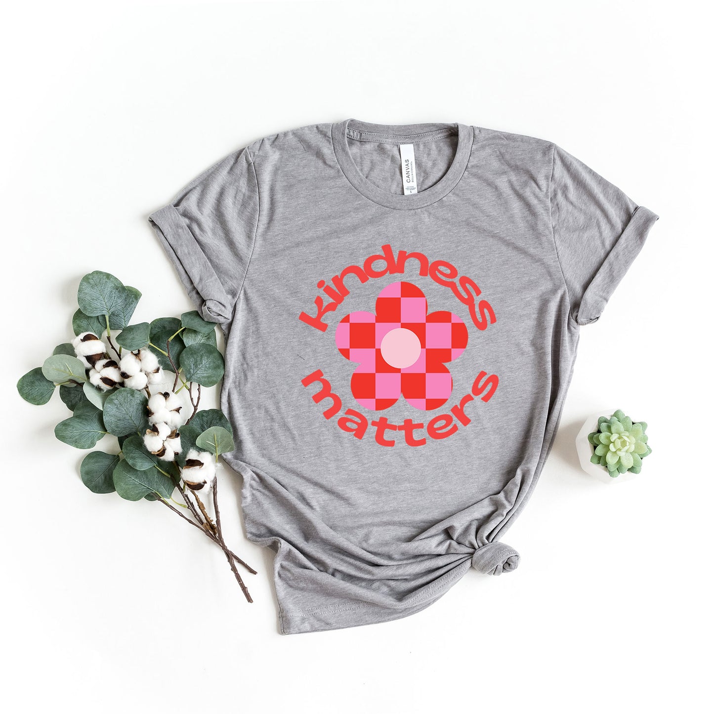 Kindness Matters Checkered Flower | Short Sleeve Graphic Tee