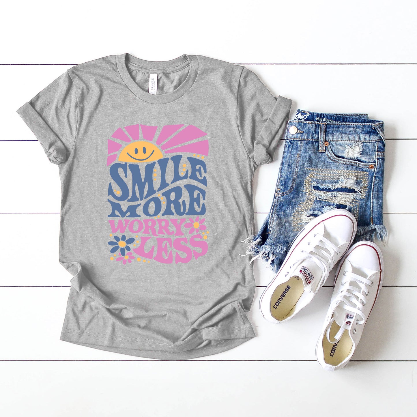 Smile More Worry Less Sunshine | Short Sleeve Graphic Tee