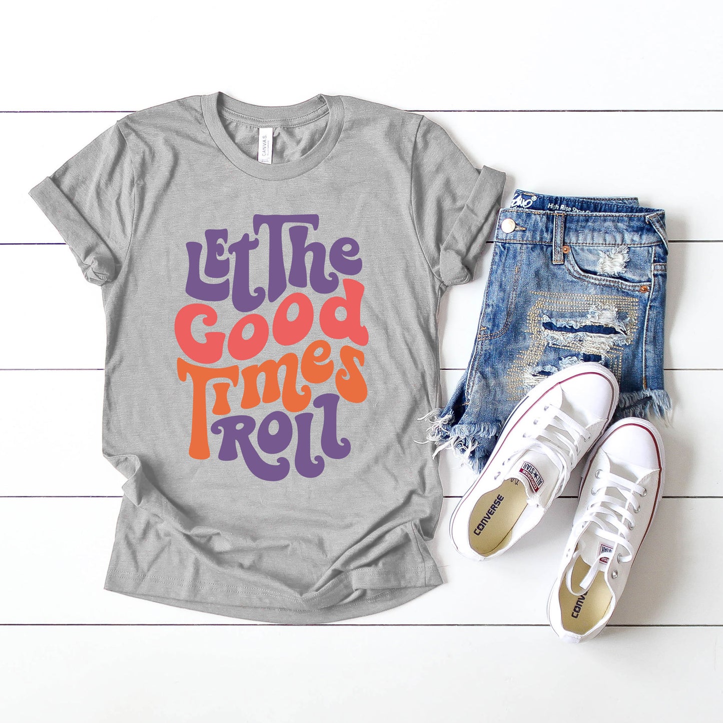 Let The Good Times Roll Colorful Words | Short Sleeve Graphic Tee