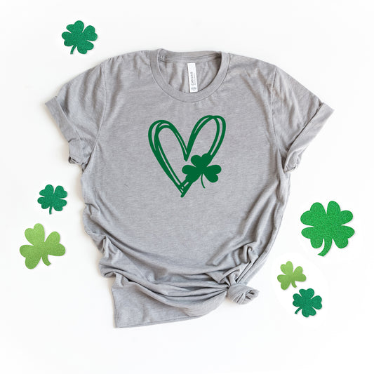 Hand Drawn Heart With Shamrock | Short Sleeve Graphic Tee