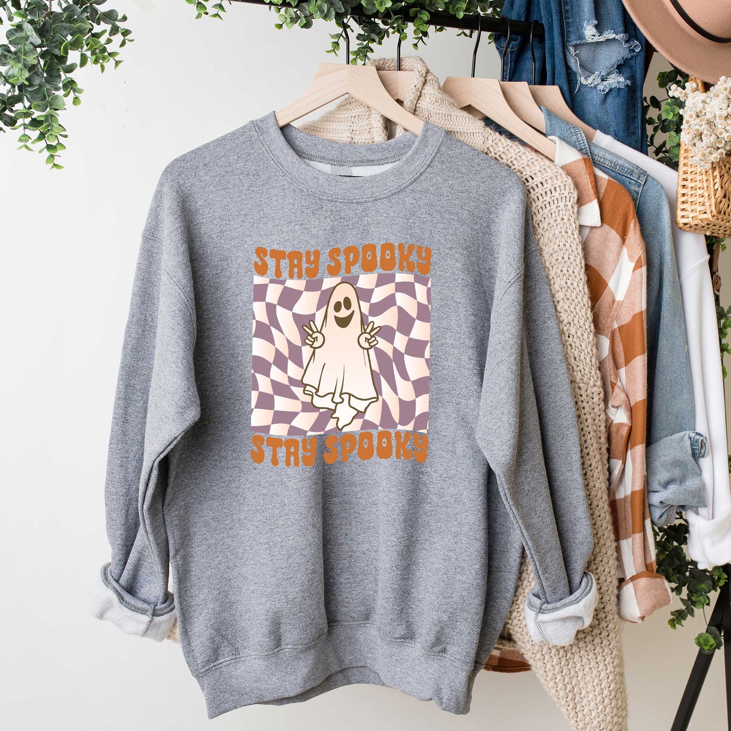 Checkered Stay Spooky Ghost | Sweatshirt