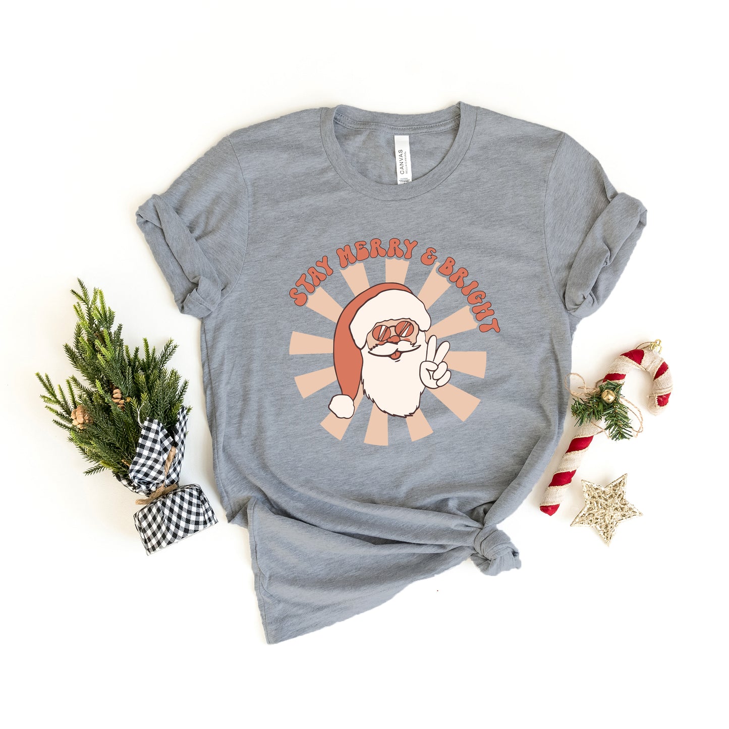 Stay Merry and Bright Santa | Short Sleeve Crew Neck