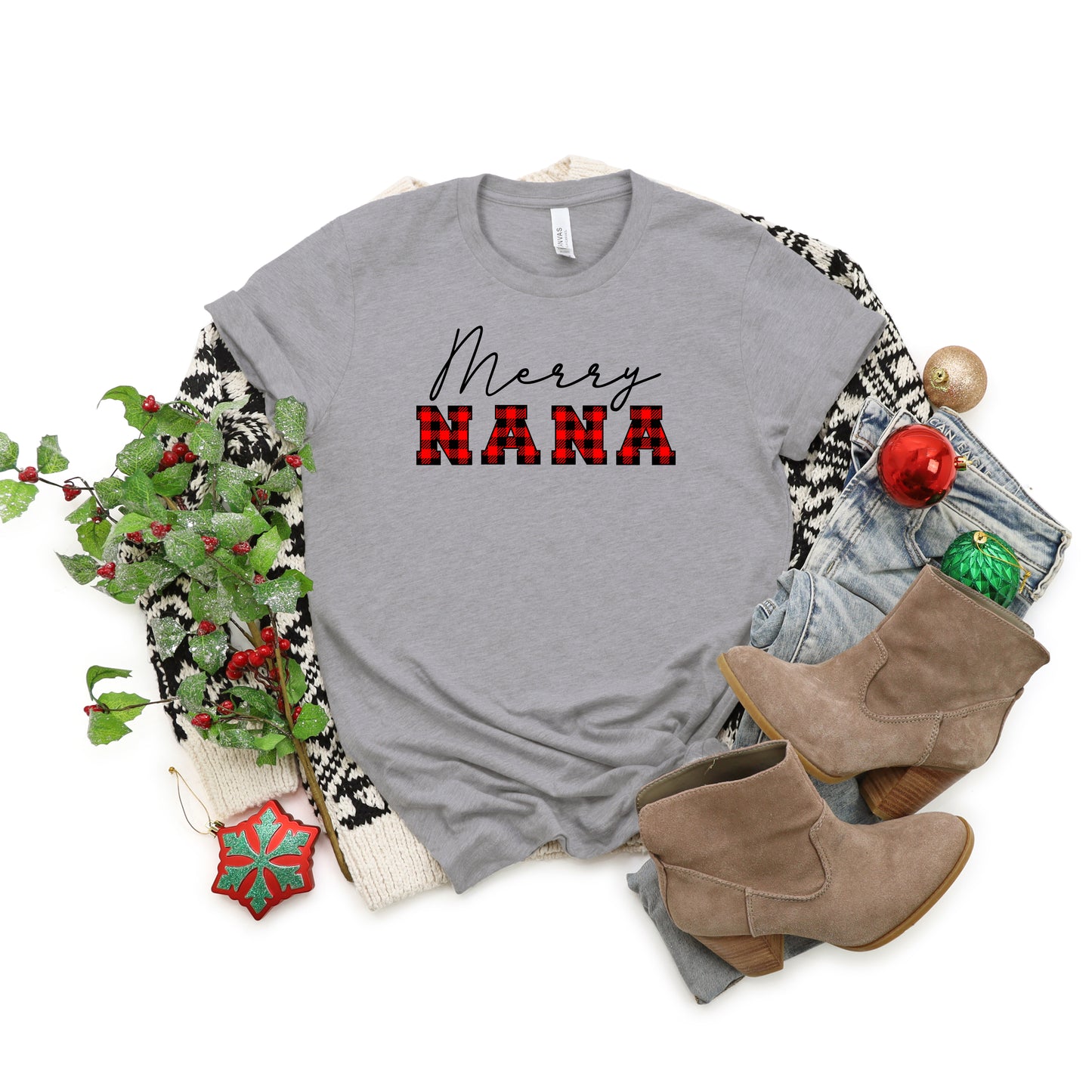 Merry Nana Buffalo Plaid | Short Sleeve Graphic Tee
