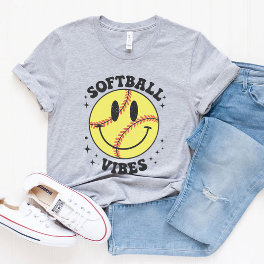 Vintage Softball Vibes Smiley Face | Short Sleeve Graphic Tee