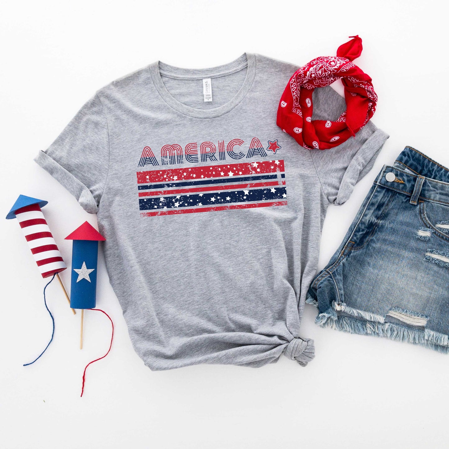 America With Stars And Stripes | Short Sleeve Graphic Tee
