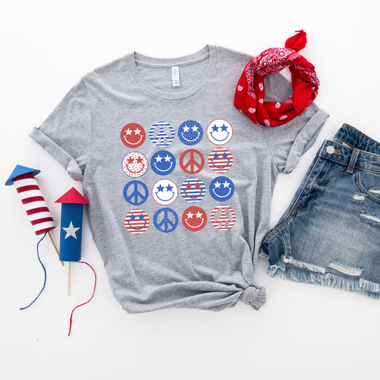 Patriotic Smiley Faces Stacked | Short Sleeve Graphic Tee