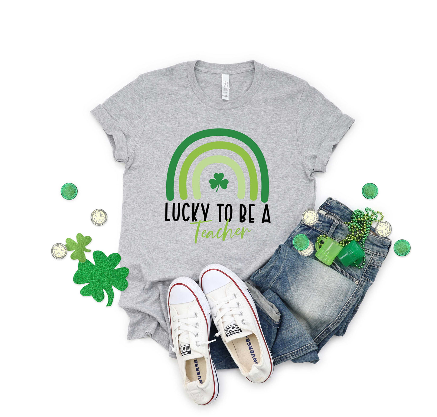 Lucky To Be A Teacher Solid Rainbow | Short Sleeve Graphic Tee | St. Patrick's