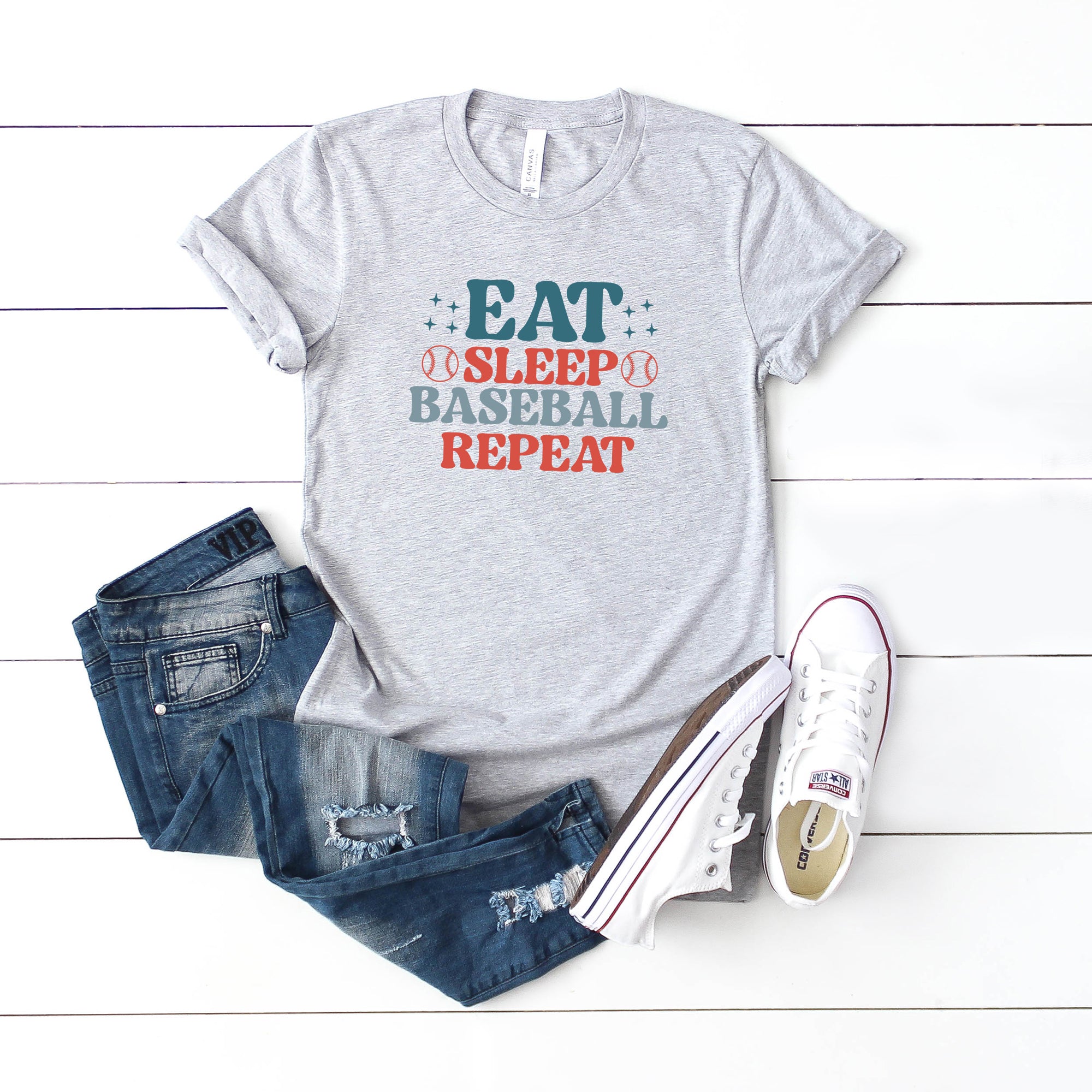 Eat Sleep Baseball Repeat Colorful | Short Sleeve Graphic Tee