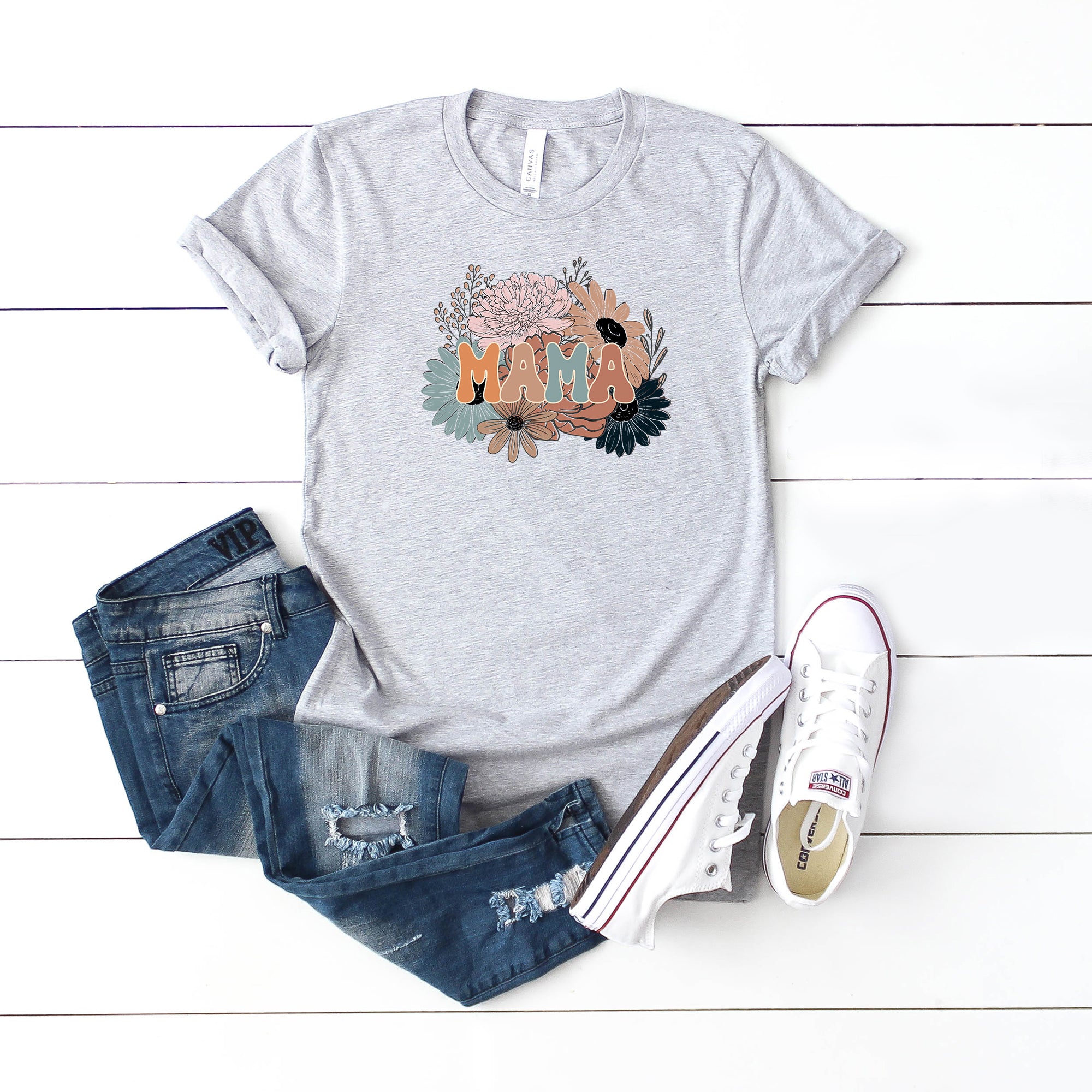 Mama Colorful Flower Bouquet | Short Sleeve Graphic Tee
