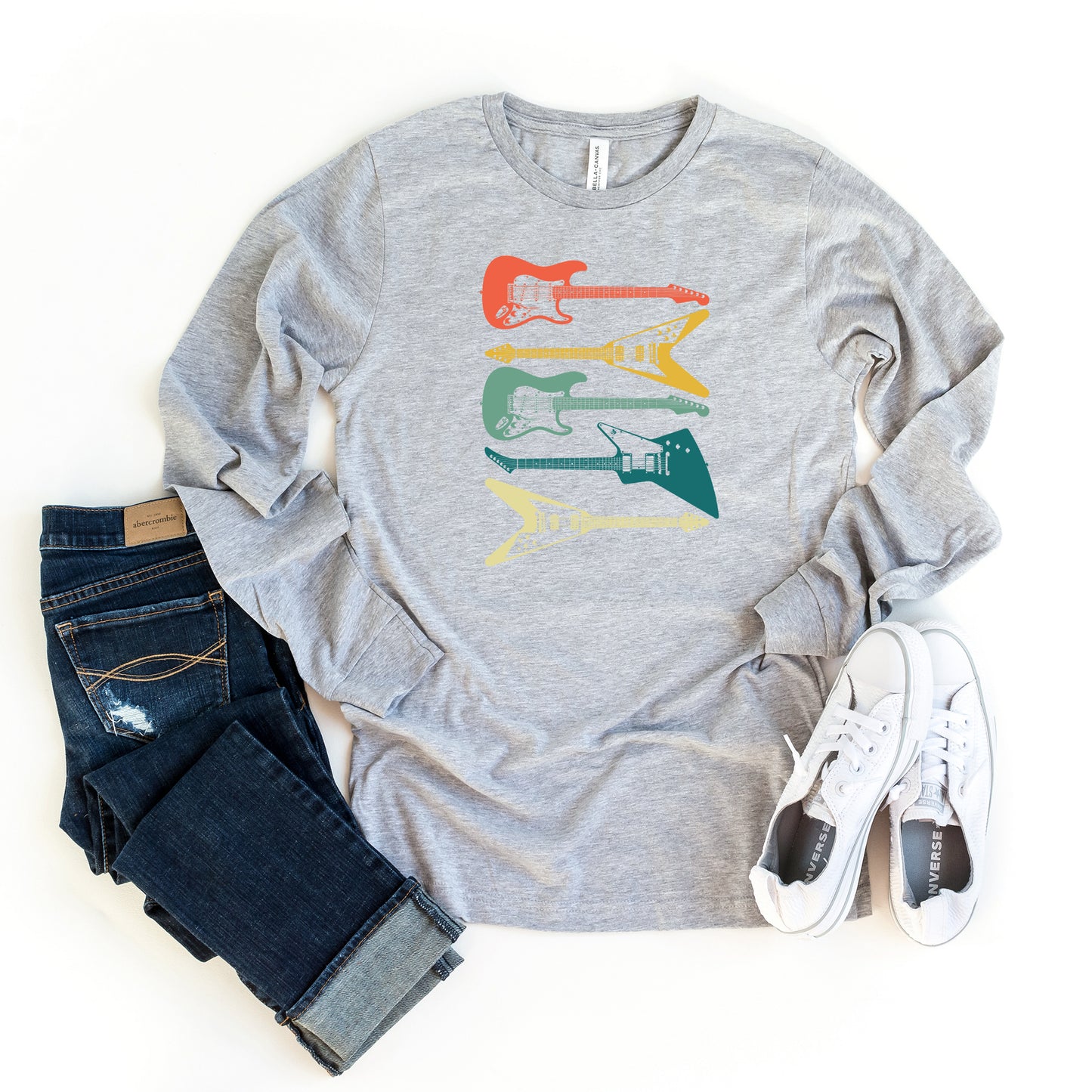 Colorful Electric Guitar Stacked | Long Sleeve Graphic Tee
