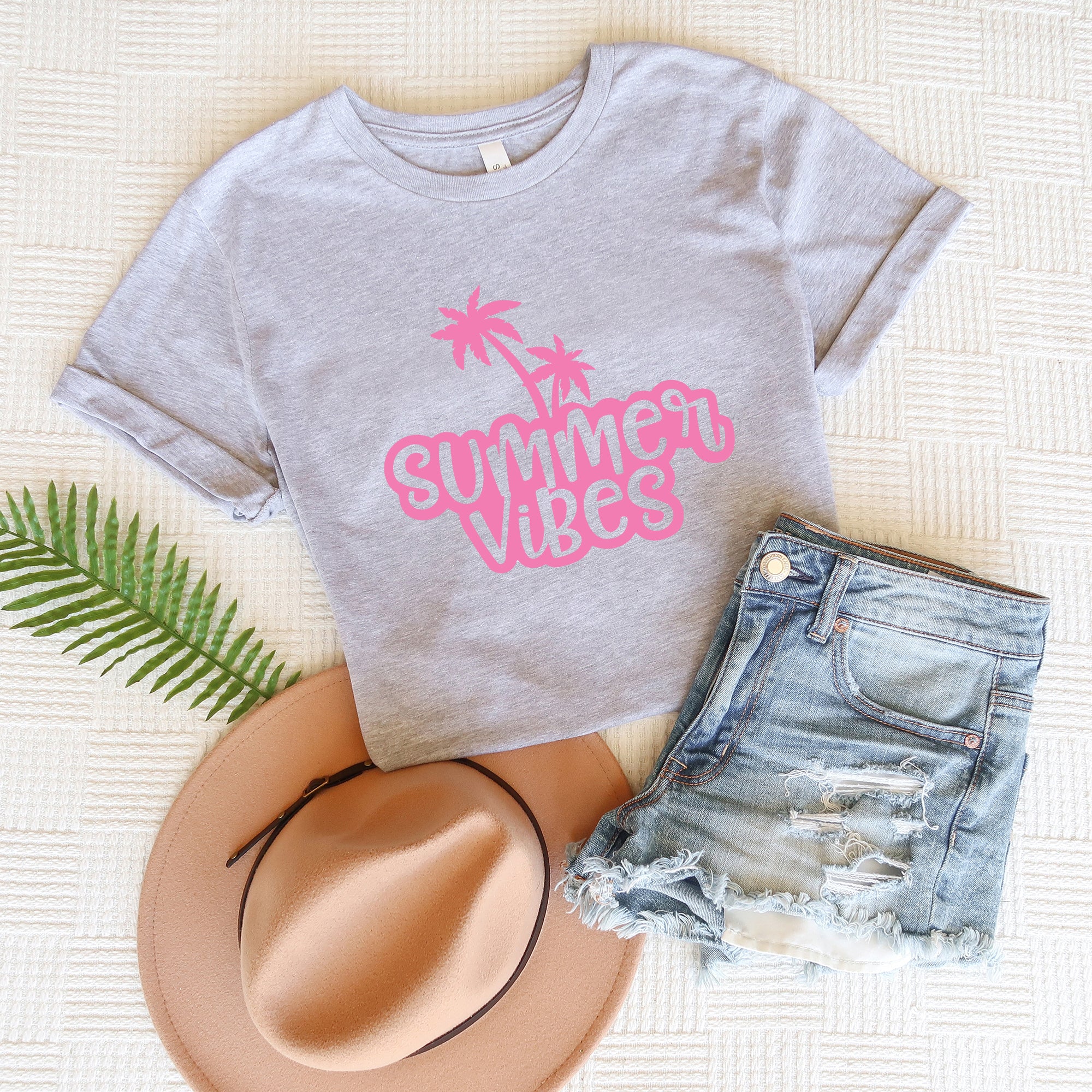 Summer Vibes Cursive Palm Trees | Short Sleeve Graphic Tee