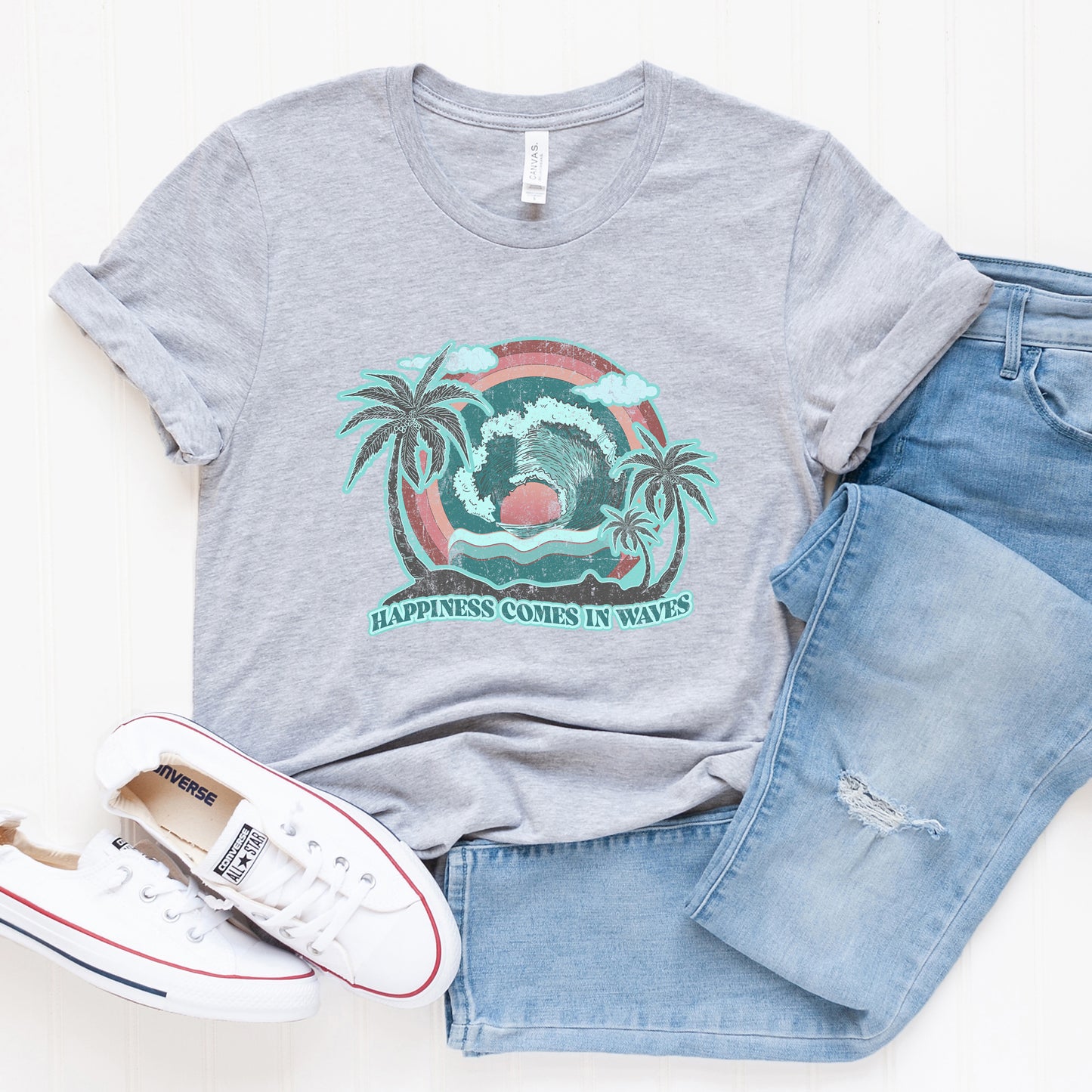 Happiness Comes In Waves Vintage | Short Sleeve Graphic Tee