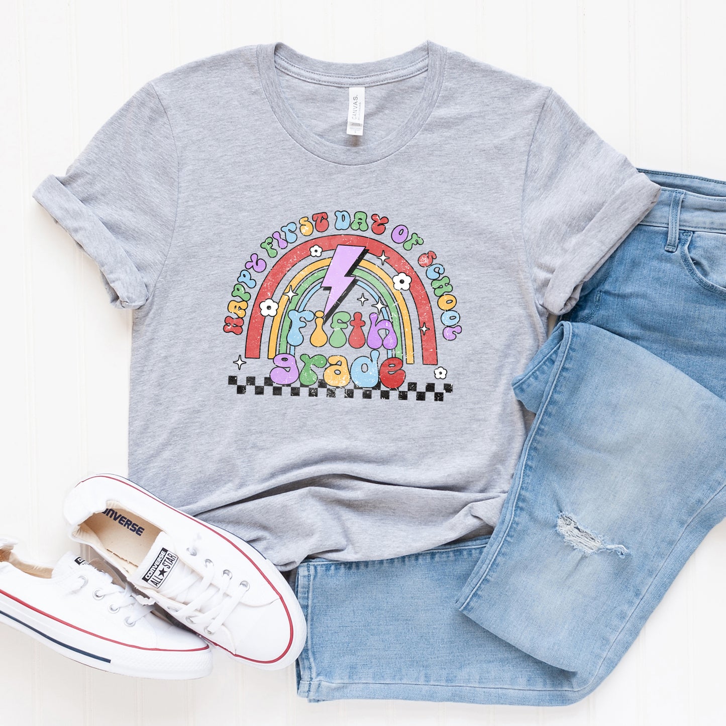 First Day Fifth Grade Rainbow | Short Sleeve Graphic Tee